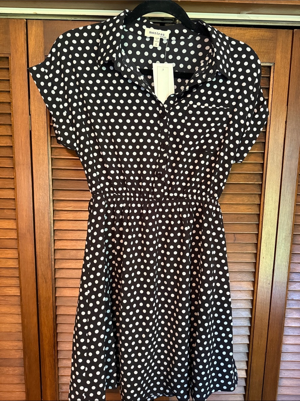 Monteau Black and White Polka Dot Mini Shirt Dress